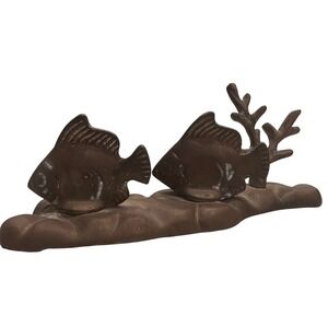 Vintage Brass Fish Coral‎ Figurine Sculpture Desk Shelf Decor Made in India 6x2"